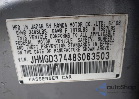 2008 Honda Fit z USA, uszkodzony, nr VIN JHMGD37448S063503